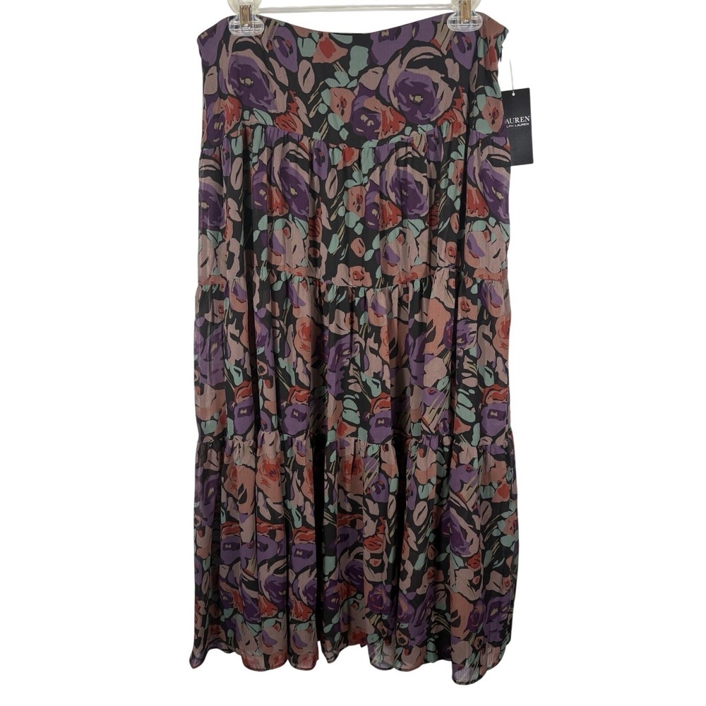 Lauren Ralph Lauren Black Label Women's Floral Crinkle Maxi Skirt Size 10 - 539 - Picture 1 of 8